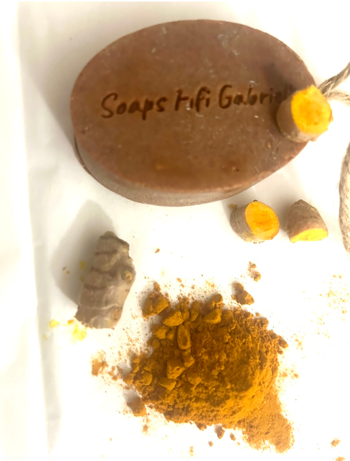 2 Tumeric Soap Bar + 1 Tea Trea Bar + 1 white hand towel.